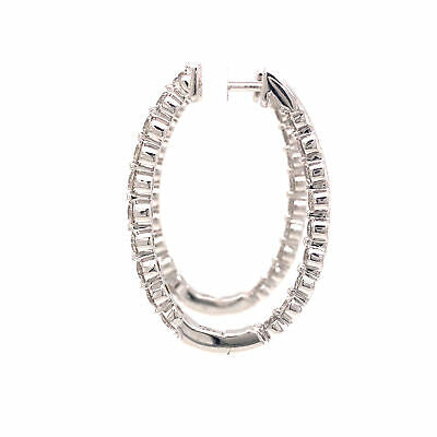 14K 2.0 Carat Diamond Oval In/Out Hoop Earrings White Gold