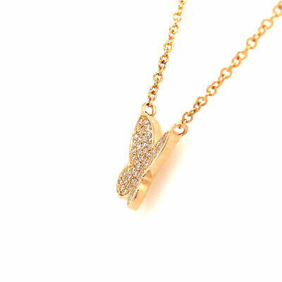 14K Pave Butterfly Pendant Necklace Yellow Gold