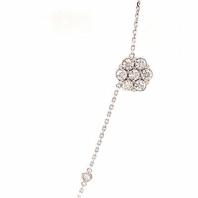 14K Diamond Flower Cluster Station Necklace White Gold