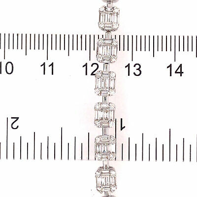 14K Round and Baguette Diamond Bracelet White Gold