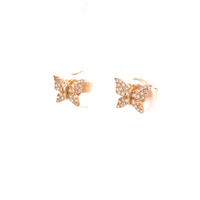 14K Diamond Pave Butterfly Earrings Yellow Gold