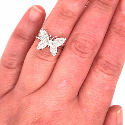 14K Diamond Pave Butterfly Ring White Gold