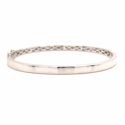 14K Diamond Bevel Bangle Bracelet White Gold