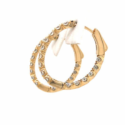14K 1.91 Carat Diamond Oval In/Out Hoop Earrings Yellow Gold