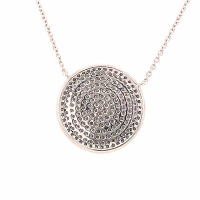 14K Pave Circle Disc Pendant Necklace White Gold 0.58ctw