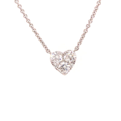 14K Diamond Cluster Heart Pendant White Gold