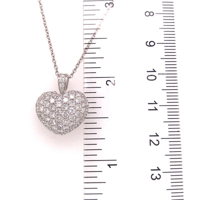 18K Diamond Pave Puff Heart Pendant White Gold