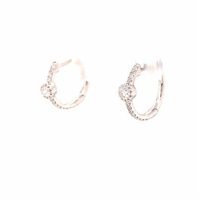 14K Diamond Huggie Earrings White Gold