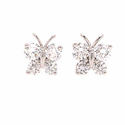 14K Diamond Butterfly Earrings White Gold