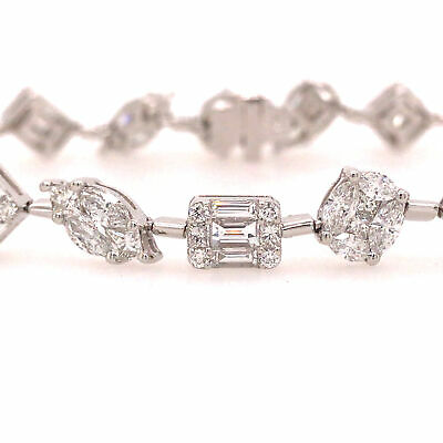 18K Multi Shape Cluster Diamond Bracelet White Gold