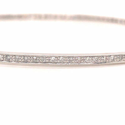 14K Diamond Channel Set Thin Bangle White Gold