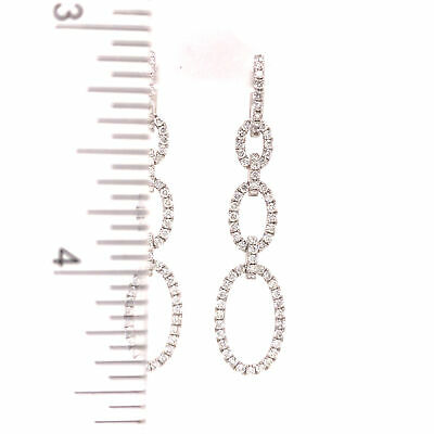 14K Diamond Oval Link Drop Earrings White Gold