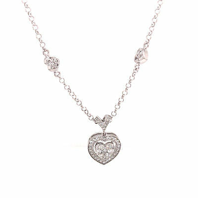 18K Diamond Pave Heart Necklace with Heart and Star Stations White Gold
