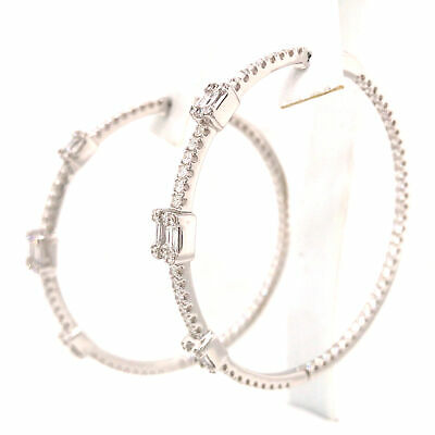 18K Diamond In/Out Hoop Station Earrings White Gold