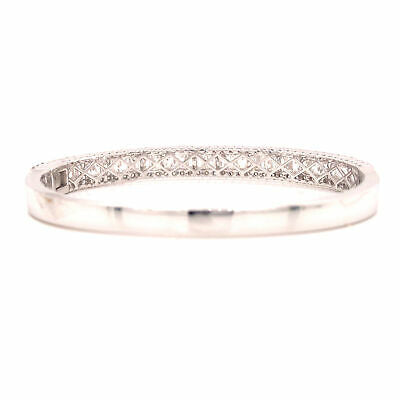18K Emerald and Round Diamond Bangle Bracelet White Gold