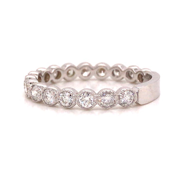 14K Round Diamond Miligrain Band White Gold