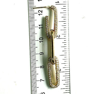 14K Diamond Link Drop Paperclip Earring Yellow Gold