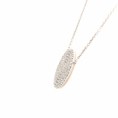 14K Pave Circle Disc Pendant Necklace White Gold 0.58ctw