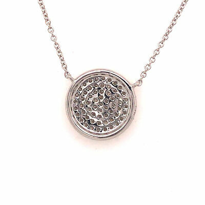 14K Pave Circle Disc Pendant Necklace White Gold 0.26ctw