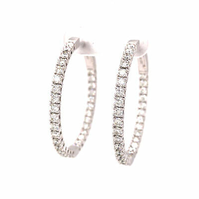 14K 2.78 Carat Diamond Flexible In/Out Hoop Earrings White Gold