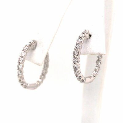 14K Diamond In/Out Hoops White Gold