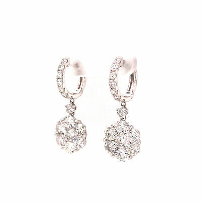 18K Diamond Cluster Hanging Earring White Gold