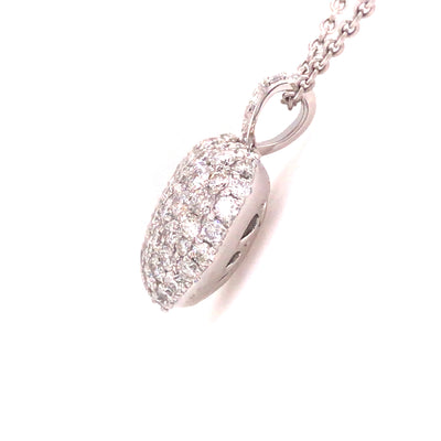 18K Diamond Pave Puff Heart Pendant White Gold