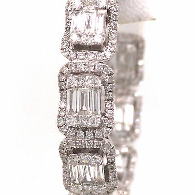 18K Round and Baguette Diamond In/Out Hoop Earrings White Gold
