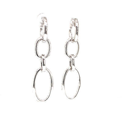 14K Diamond Oval Link Hanging Earrings White Gold