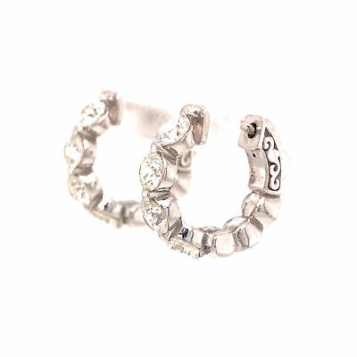 14K Diamond 1/2-inch Hoop Earring White Gold