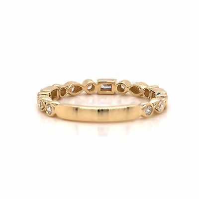14K Round and Baguette Diamond Band Yellow Gold