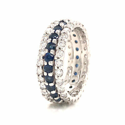 14K Diamond and Sapphire 3-Row Eternity Band White Gold