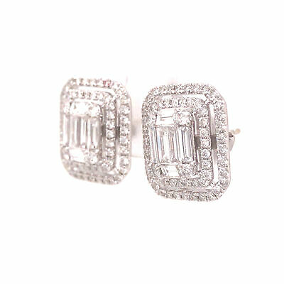 18K Diamond Halo Cluster Stud Earring White Gold