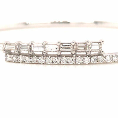 18K Baguette and Round Diamond Bangle White Gold