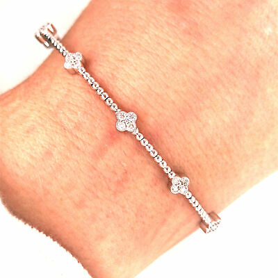 14K Diamond Flexible Cluster Station Bangle White Gold