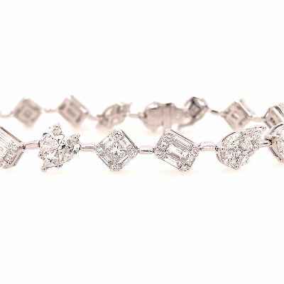 18K Multi Shape Cluster Diamond Bracelet White Gold
