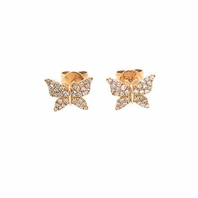 14K Diamond Pave Butterfly Earrings Yellow Gold