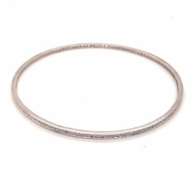 14K Diamond Channel Set Thin Bangle White Gold