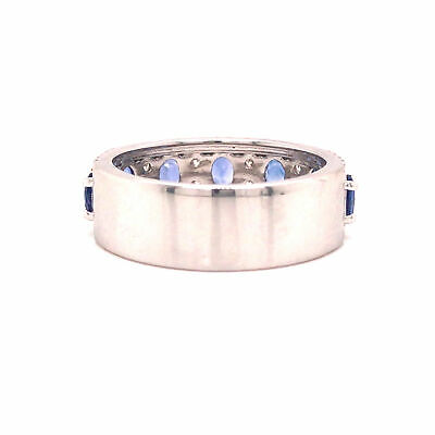 18K Diamond and Oval Sapphire Band White Gold