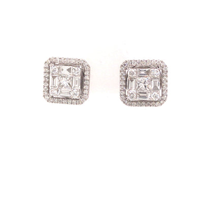 18K Diamond Cluster Stud Earring White Gold