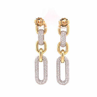 18K Diamond Pave Paperclip Dangle Earrings Two-Tone Gold