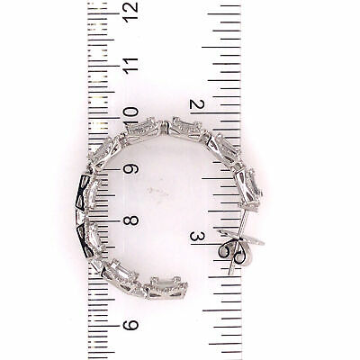 18K Round and Baguette Diamond In/Out Hoop Earrings White Gold