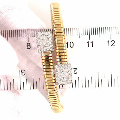 18K Diamond Pave Station Flexible Wrap Bangle Bracelet Two-Tone Gold