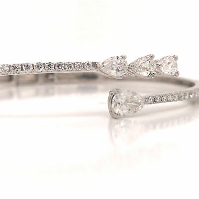 18K Diamond Pear Shape Wrap Bangle Bracelet White Gold