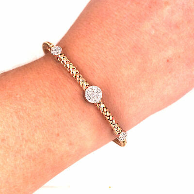 14K Diamond Station Bangle Bracelet Rose Gold and White Gold