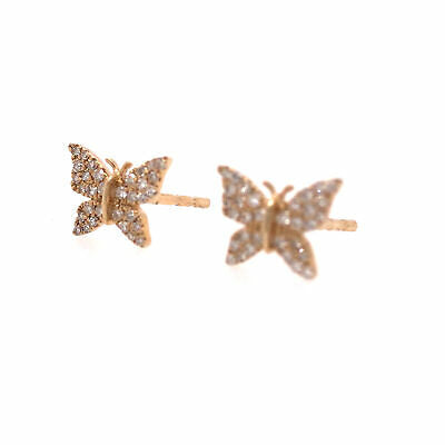 14K Diamond Pave Butterfly Earrings Yellow Gold