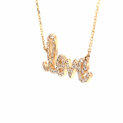 14K Diamond Script LOVE Necklace Yellow Gold