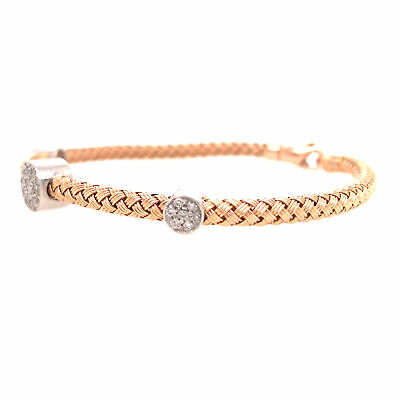 14K Diamond Station Bangle Bracelet Rose Gold and White Gold