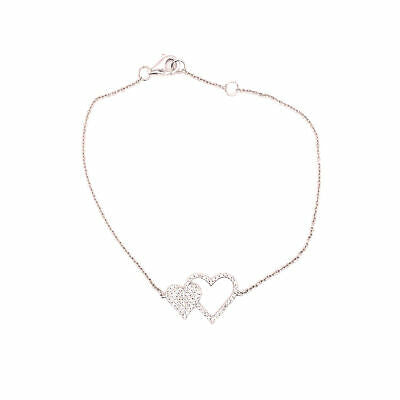 14K Diamond Double Heart Bracelet White Gold
