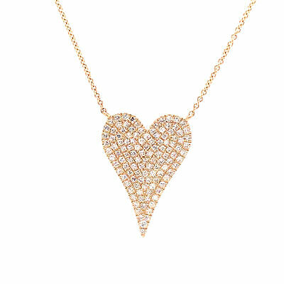 14K Diamond  Pave Heart Pendant Necklace Yellow Gold 0.38 ctw